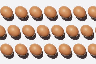 Pattern of chicken eggs against white background - GEMF03877