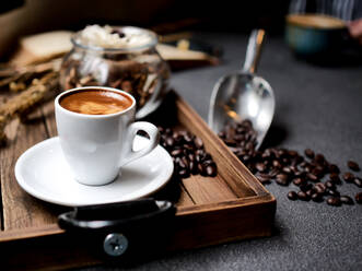 Close-Up Of Hot Chocolate In Tray On Table - EYF06892