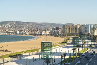 Morocco, Tanger-Tetouan-Al Hoceima, Tangier, Beachside promenade of coastal city - TAMF02291