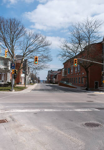 Leere Straßen in Kingston, Ontario, während der Pandemie Covid 19., lizenzfreies Stockfoto