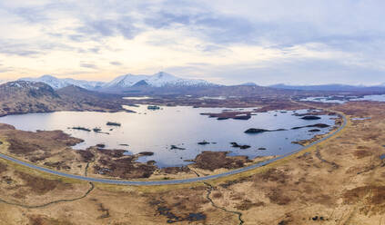 UK, Scotland, Aerial view of shore of Lochan na h-Achlaise in Rannoch Moor - SMAF01876