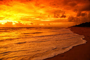 Sri Lanka, Ostprovinz, Nilaveli, Küstenstrand bei feurigem Sonnenaufgang - DSGF02196