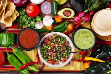 High Angle View Of Vegetables With Chutney - EYF07230