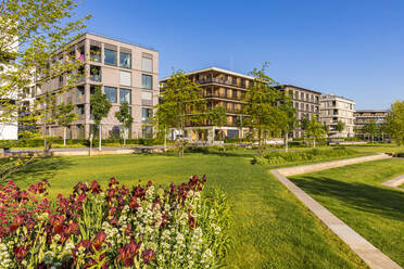 Germany, Baden-Wrttemberg, Heilbronn, Neckar, district of Neckarbogen, New energy efficient apartment buildings - WDF06065