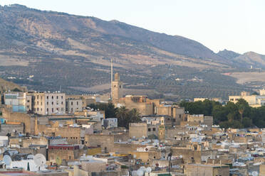 Morocco, Fes-Meknes, Fes, Medina Fes el Bali with hills in background - TAMF02306