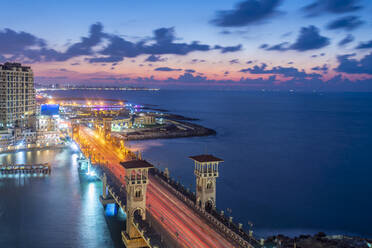 Egypt, Alexandria, Stanley bridge at dusk - TAMF02341