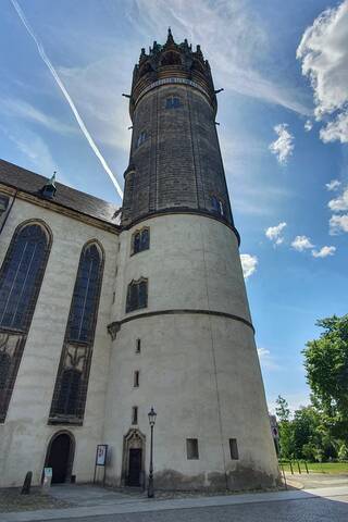 Deutschland, Wittenberg, Schlosskirchenturm, lizenzfreies Stockfoto