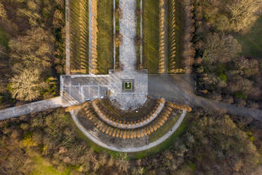 Germany, Berlin, Aerial view of Treptower Park Soviet War Memorial in autumn - TAMF02421