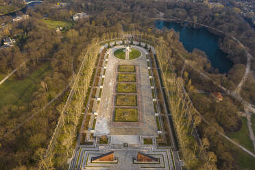 Germany, Berlin, Aerial view of Treptower Park Soviet War Memorial in autumn - TAMF02422