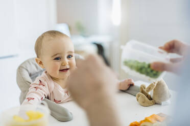 Vater mit Baby im hohen Haar zu Hause - SODF00792