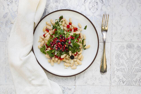 Orientalischer Bohnensalat (Cannellini-Bohnen, Fenchel, Paprika, schwarze Oliven, Granatapfelkerne, Minze, Petersilie) - LVF08960