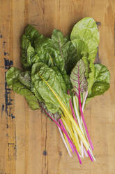 Fresh red and yellow chard on wood - GWF06610