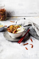 Vegan Kung Pao with tofu, capsicum, peanuts, rice noodles - SBDF04273