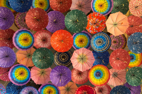 Full Frame Image Of Multi Colored Umbrellas stock photo