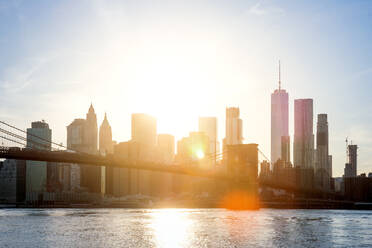 Brooklyn Bridge Against Buildings In City During Sunny Day - EYF09352