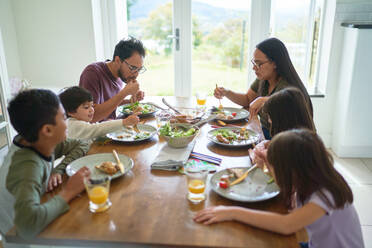 Familie beim Mittagessen am Esstisch - CAIF28302