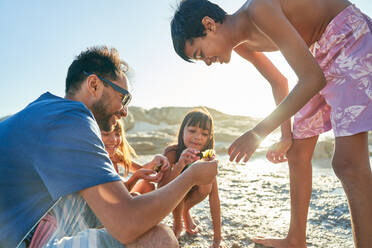 Familie spielt am sonnigen Strand - CAIF28348