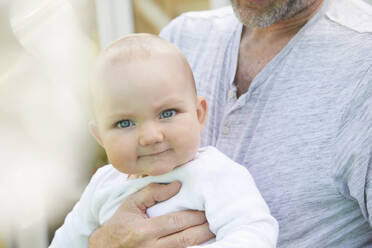 Portrait of baby girl held by a man. - CUF55687