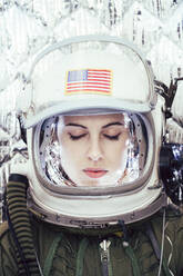 Girl wearing old space helmet - ADSF00388