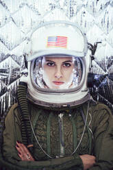 Girl wearing old space helmet - ADSF00389