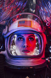 Girl wearing old space helmet - ADSF00395