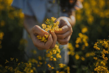 Frau mit Blumen auf dem Feld - ADSF00771