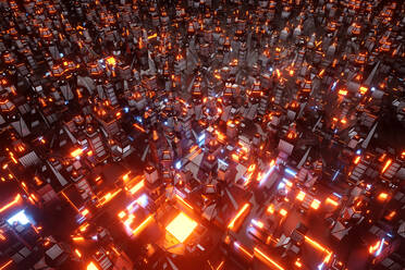 Dreidimensionales Rendering einer futuristischen Stadt bei Nacht - SPCF00731