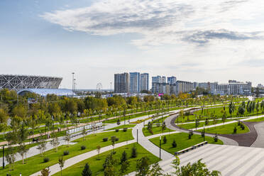 Volgograd arena and Mamayev Kurgan, Volgograd, Volgograd Oblast, Russia, Eurasia - RHPLF15699