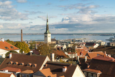 Blick auf die Altstadt mit dem Turm der St.-Olaf-Kirche und die Ostsee - CAVF87071