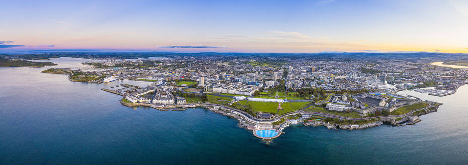 Plymouth, city skyline, Hoe Park and lighthouse, Plymouth Sound, Devon, England, United Kingdom, Europe - RHPLF16038