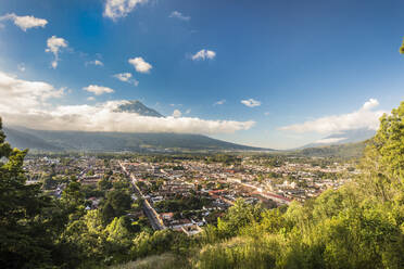 High angle view of Antigua, Guatemala and Volcano Agua. - CAVF87242