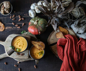 Pumpkin cream soup served with dried pears - ADSF02346