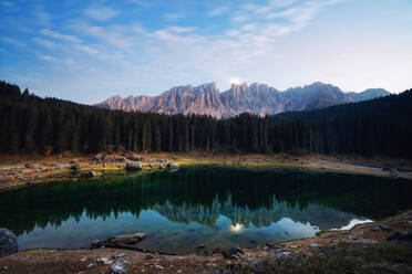 Lago di Carezza panoramic view. Dolomites Alps, Italy - ADSF02575