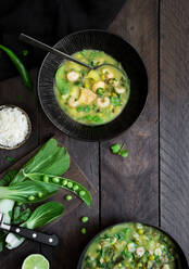 Thai green curry chicken bok choy from above - ADSF02588