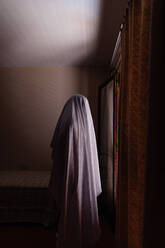 Person disguised as a ghost for Halloween - ADSF03187