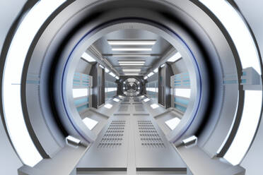 Three dimensional render of bright futuristic corridor inside spaceship or space station - SPCF00797