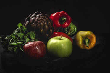 Mix of fresh vegetables on black background - ADSF04871