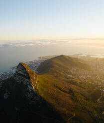 Aerial view of sunrise over Lions Head, Cape Town, South Africa - AAEF09145