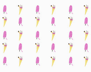Illustration pink popsicle and ice cream cone pattern on white background - FSIF04768