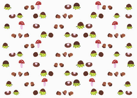 Illustration mushroom and acorn pattern on white background - FSIF04771