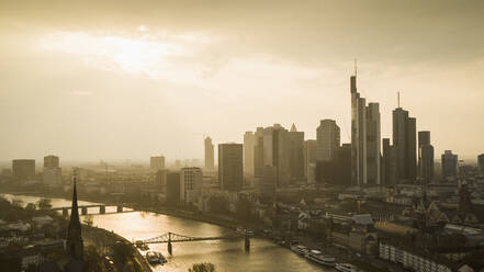 Sunset over Frankfurt cityscape and River Main, Germany - FSIF04839