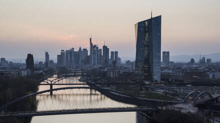 Frankfurt cityscape and River Main at dusk, Germany - FSIF04844