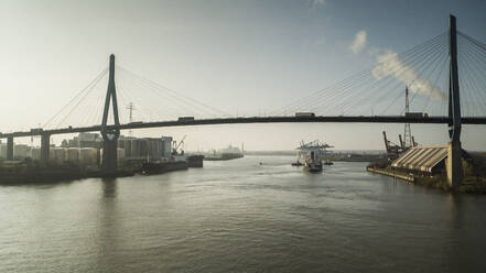 Bridge over Elbe River and Port of Hamburg, Germany - FSIF04880