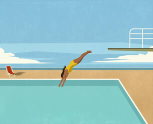 Mädchen taucht ins Schwimmbad - FSIF05006
