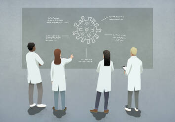 Wissenschaftler diskutieren über das Diagramm des Coronavirus COVID-19 - FSIF05041