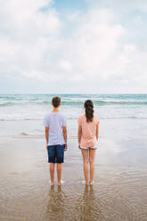 Teenager friends standing back at the beach - ADSF06257