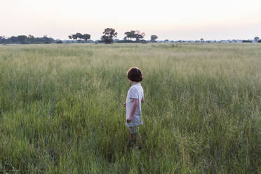 Sechsjähriger Junge im Grasfeld, Botswana - MINF14749