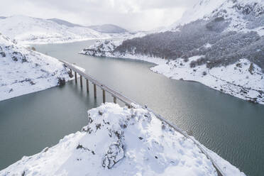 Snowy reservoir from aerial view - CAVF87493