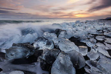 Diamond beach, ice blocks in a black sand beach - CAVF87588