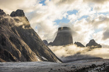 Cloud circles Mount Asgard, Auyuittuq National Park, Baffin Island. - CAVF87639